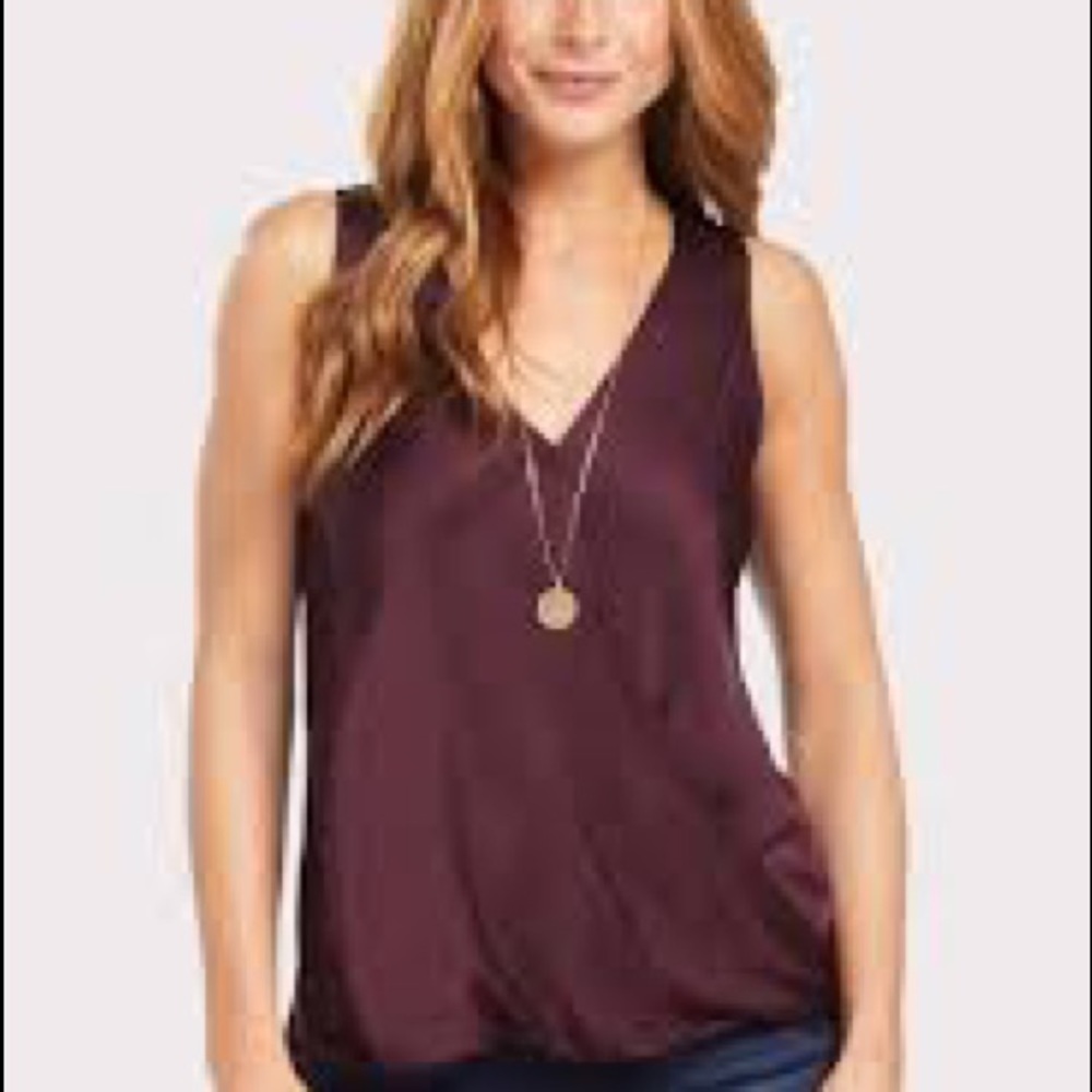 Splendid Faux Wrap High Low Career Burgundy Blouse Top
